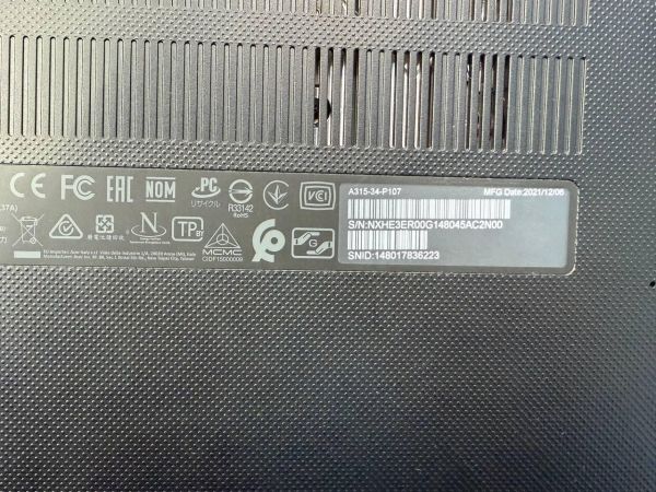 Купить Acer Aspire 3 A315-34-P107 (RAM 8GB, HDD 1TB+SSD 128GB) в Иркутск за 18400 руб.